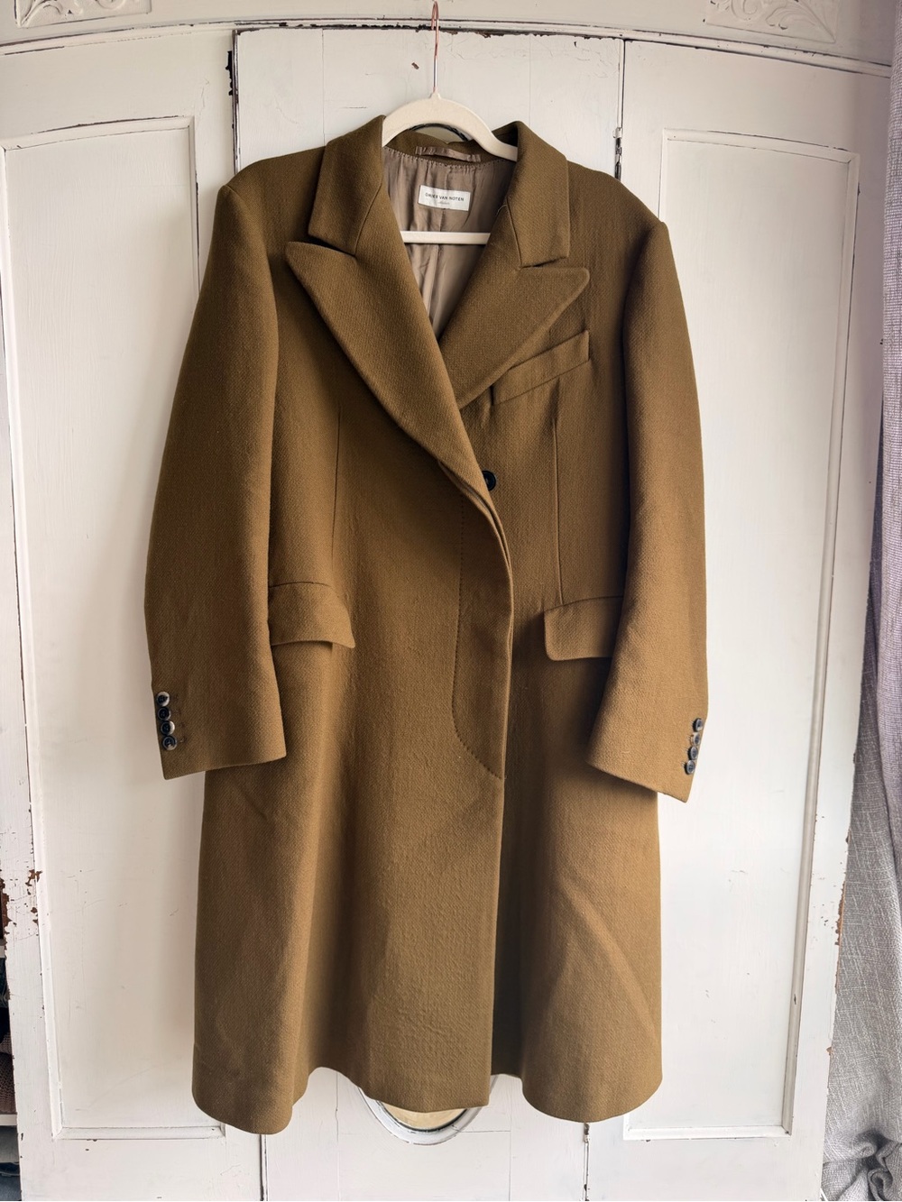 Dries Van Noten Olive Brown Wool Trench Coat